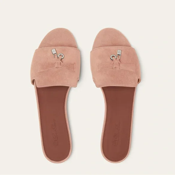 SOLD! NWT Loro Piana Summer Charms Flats Sandal Pink Suede Slide - Picture 2 of 7